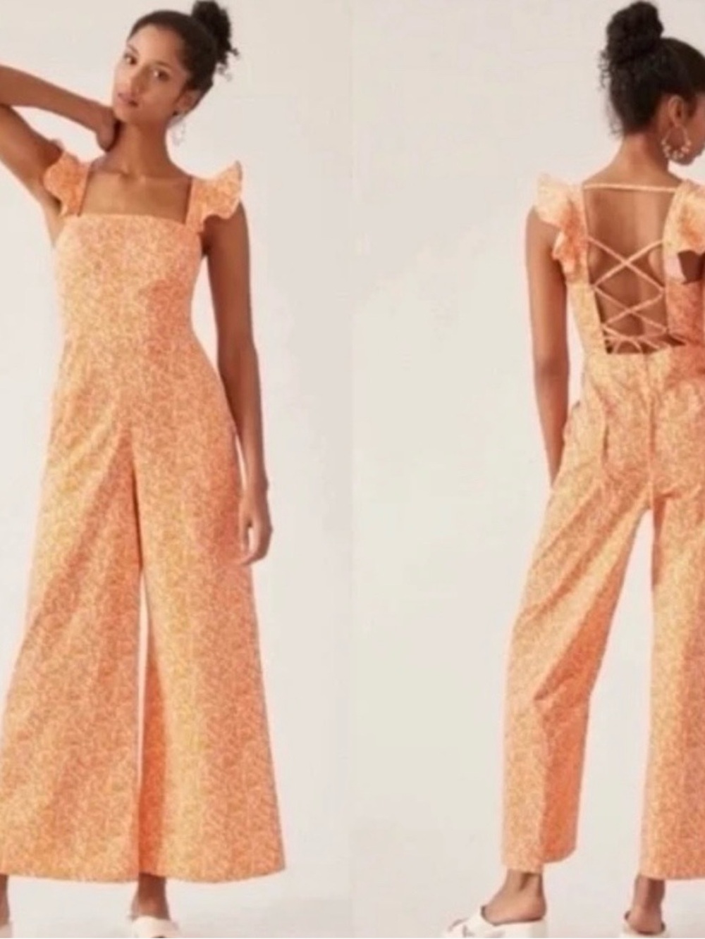 Anthropologie/Hutch Square-Neck Wide-Leg Jumpsuit with Lace-Up Back. Size S